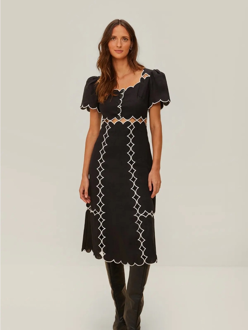 Farm Rio scallop linen dress